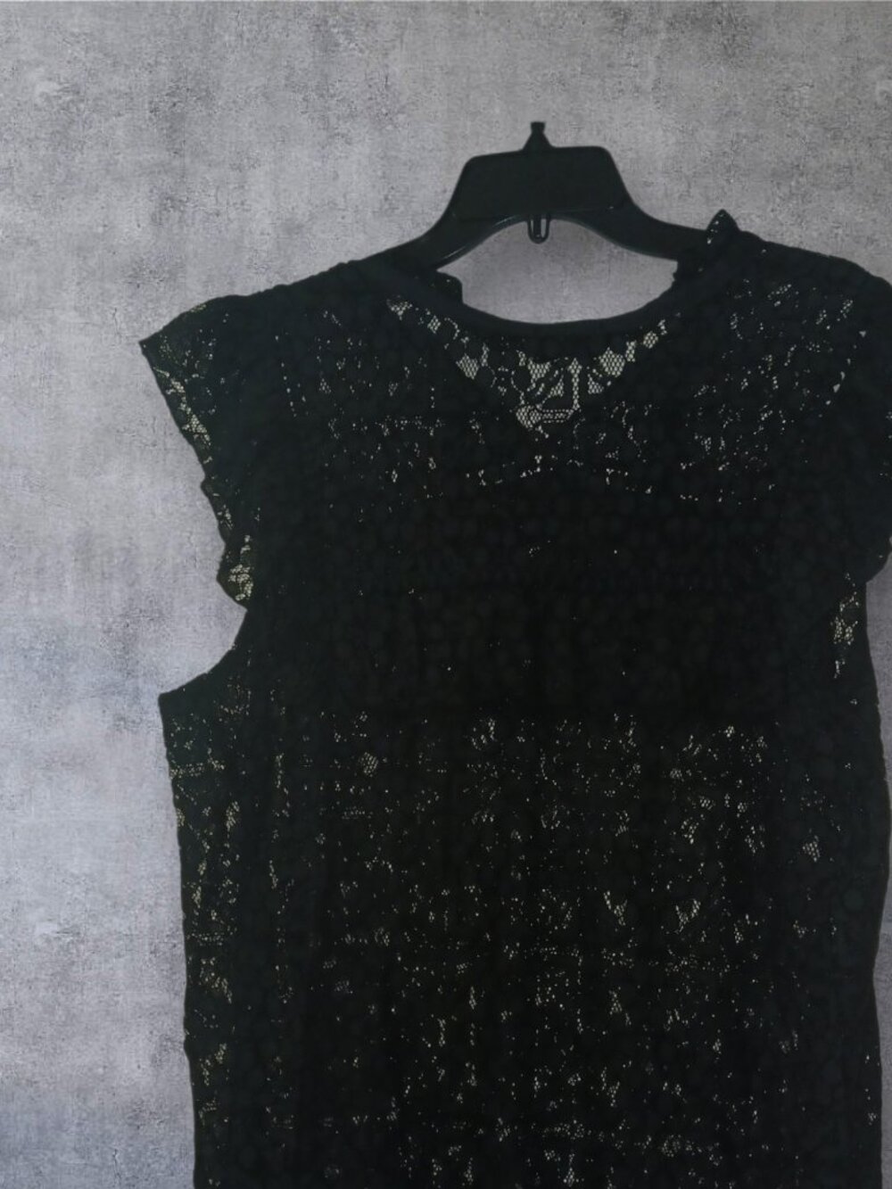 White House Black Market Black Lace Flutter Sleeve Blouse Size XL